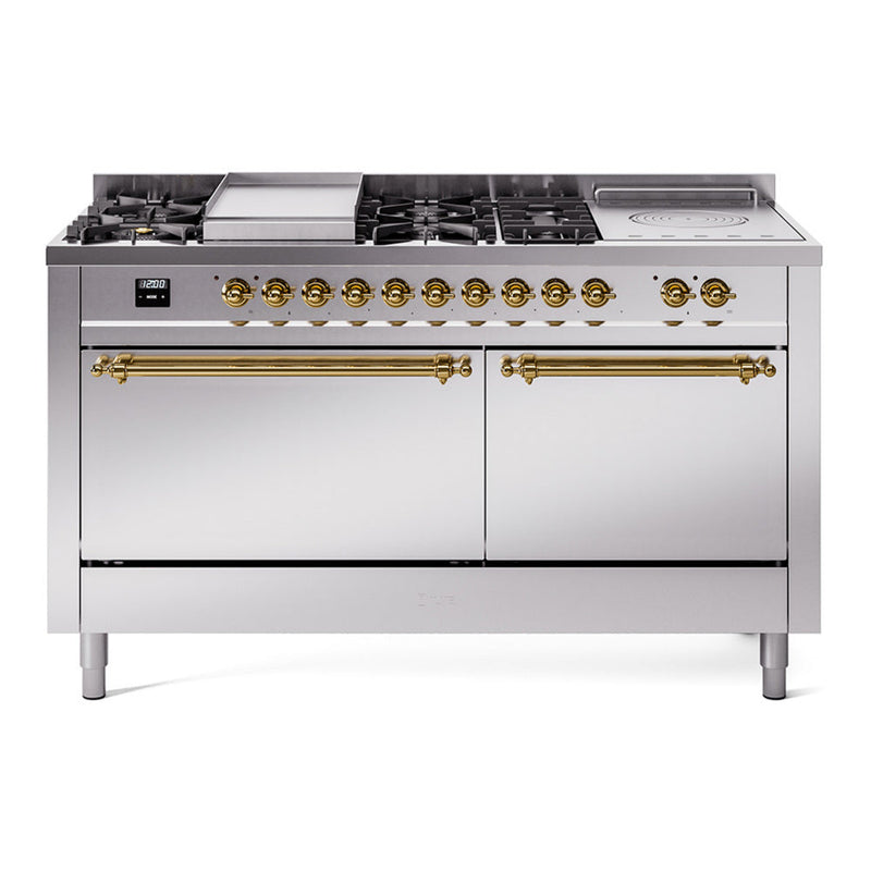 ILVE Nostalgie II 60" Dual Fuel Range with 7 Sealed Burners + Griddle + French Top Solid Door - UP60FSQNMP