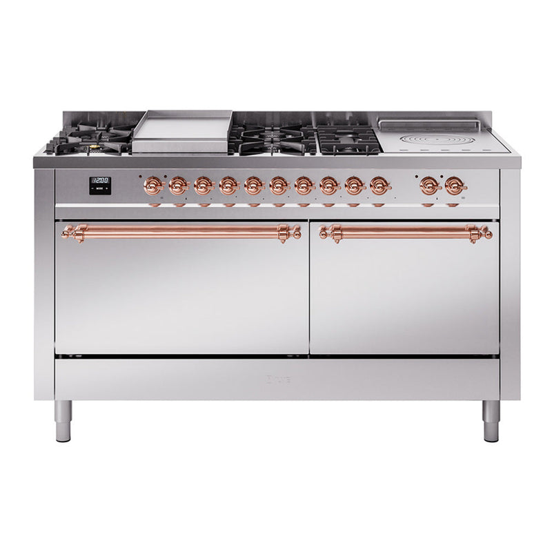 ILVE Nostalgie II 60" Dual Fuel Range with 7 Sealed Burners + Griddle + French Top Solid Door - UP60FSQNMP