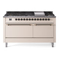 ILVE Nostalgie II 60" Dual Fuel Range with 9 Sealed Burners + Griddle Solid Door - UP60FQNMP