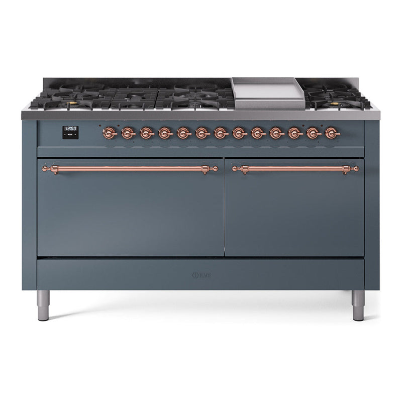 ILVE Nostalgie II 60" Dual Fuel Range with 9 Sealed Burners + Griddle Solid Door - UP60FQNMP