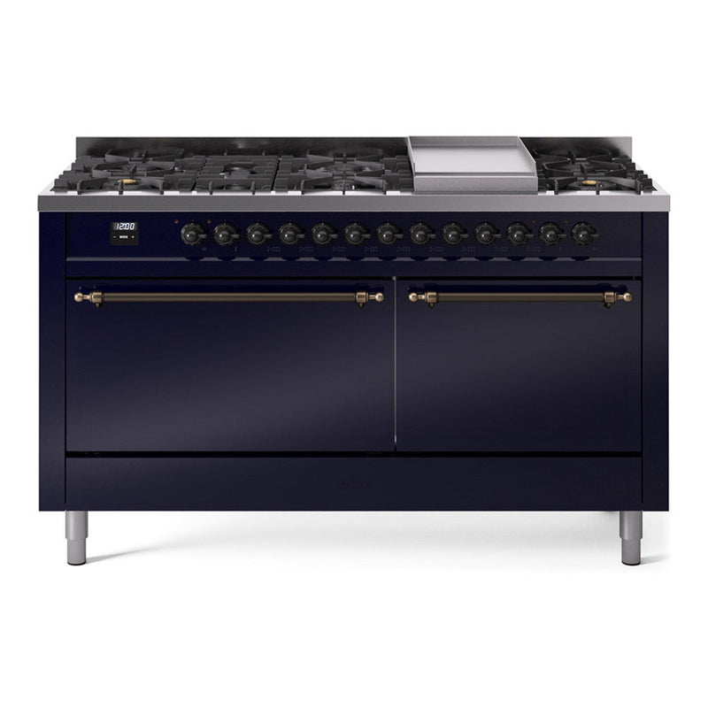 ILVE Nostalgie II 60" Dual Fuel Range with 9 Sealed Burners + Griddle Solid Door - UP60FQNMP