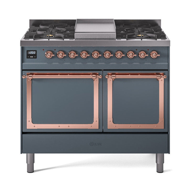 ILVE Nostalgie II Noblesse 40″ Dual Fuel Freestanding Range 6 Sealed Burners + Griddle with Solid Door - UND40FQNMP