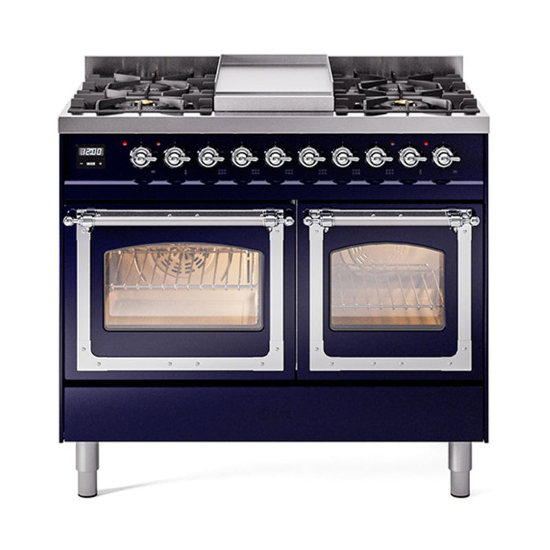 ILVE Nostalgie II Noblesse 40" Dual Fuel Freestanding Range with 9 Sealed Burners + Griddle Triple Glass Door - UND40FNMP