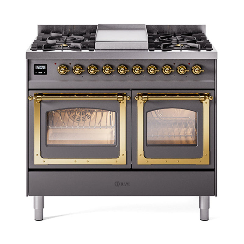 ILVE Nostalgie II Noblesse 40" Dual Fuel Freestanding Range with 9 Sealed Burners + Griddle Triple Glass Door - UND40FNMP