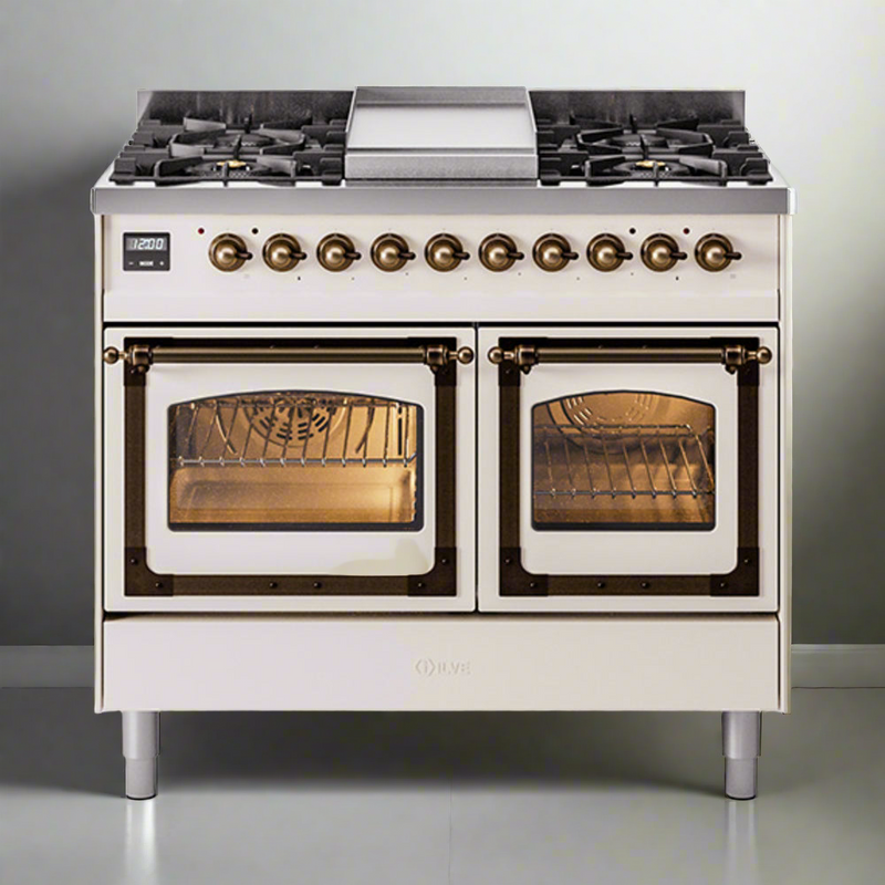 ILVE Nostalgie II Noblesse 40" Dual Fuel Freestanding Range with 9 Sealed Burners + Griddle Triple Glass Door - UND40FNMP