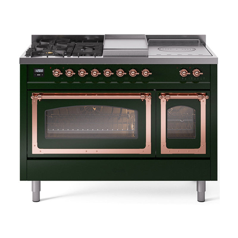 ILVE Nostalgie II Noblesse 48" Dual Fuel Freestanding Range 5 Sealed Burners + Griddle + French Top with Triple Glass Door - UN48FSNMP