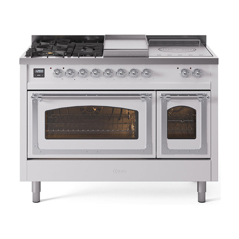 ILVE Nostalgie II Noblesse 48" Dual Fuel Freestanding Range 5 Sealed Burners + Griddle + French Top with Triple Glass Door - UN48FSNMP