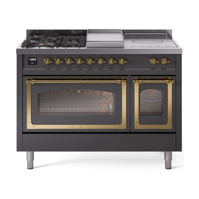 ILVE Nostalgie II Noblesse 48" Dual Fuel Freestanding Range 5 Sealed Burners + Griddle + French Top with Triple Glass Door - UN48FSNMP