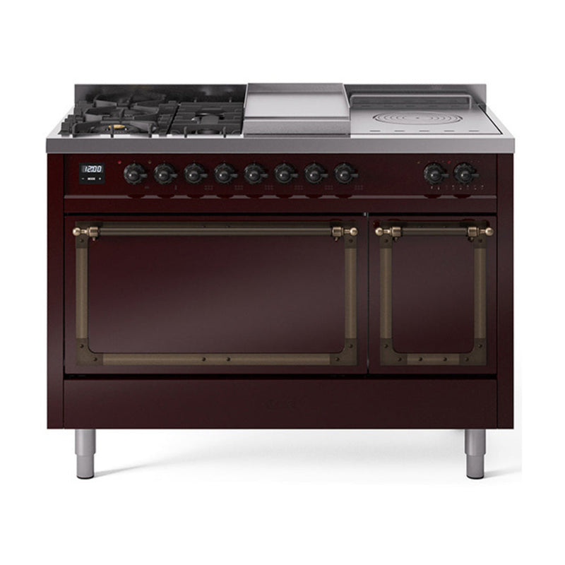 ILVE Nostalgie II Noblesse 48" Dual Fuel Freestanding Range 5 Sealed Burners + Griddle + French Top with Solid Door - UN48FSQNMP