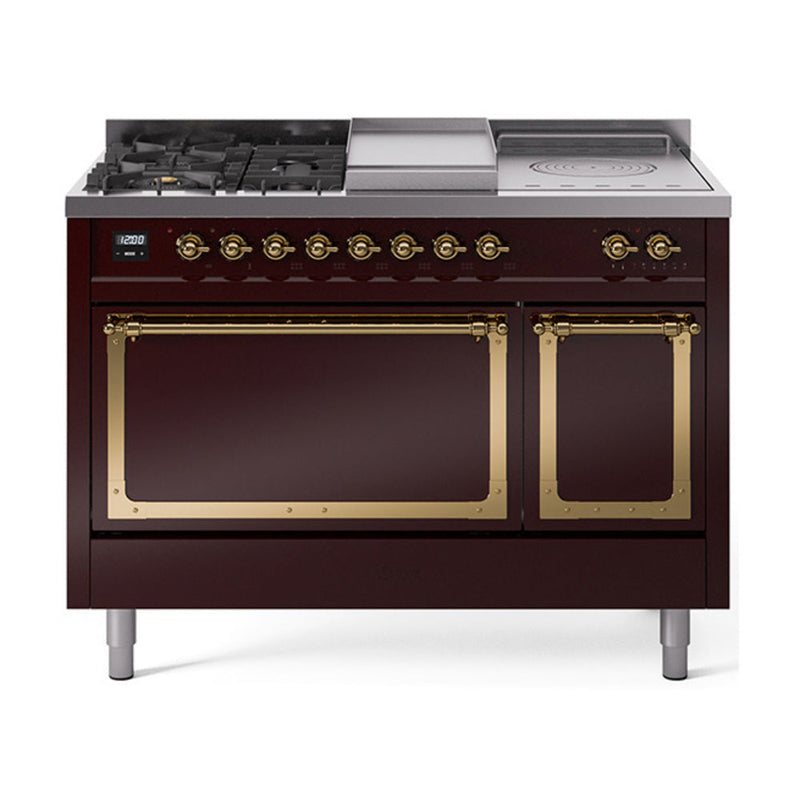 ILVE Nostalgie II Noblesse 48" Dual Fuel Freestanding Range 5 Sealed Burners + Griddle + French Top with Solid Door - UN48FSQNMP