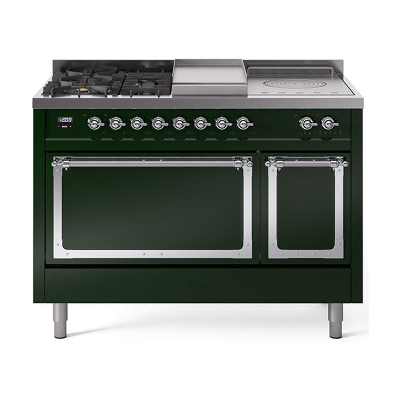 ILVE Nostalgie II Noblesse 48" Dual Fuel Freestanding Range 5 Sealed Burners + Griddle + French Top with Solid Door - UN48FSQNMP