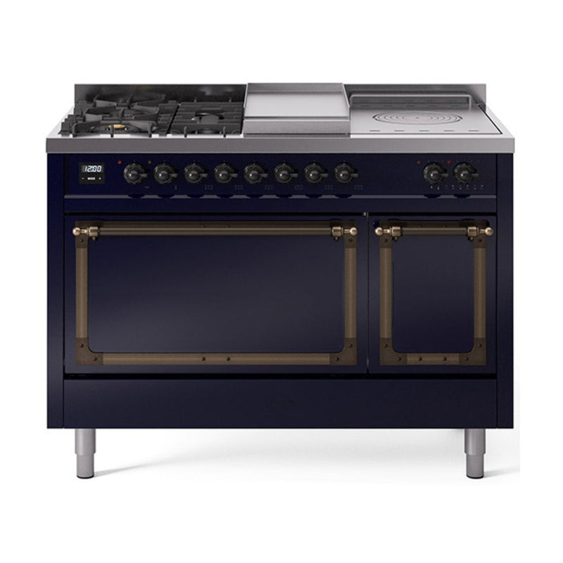 ILVE Nostalgie II Noblesse 48" Dual Fuel Freestanding Range 5 Sealed Burners + Griddle + French Top with Solid Door - UN48FSQNMP