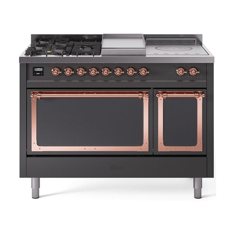 ILVE Nostalgie II Noblesse 48" Dual Fuel Freestanding Range 5 Sealed Burners + Griddle + French Top with Solid Door - UN48FSQNMP