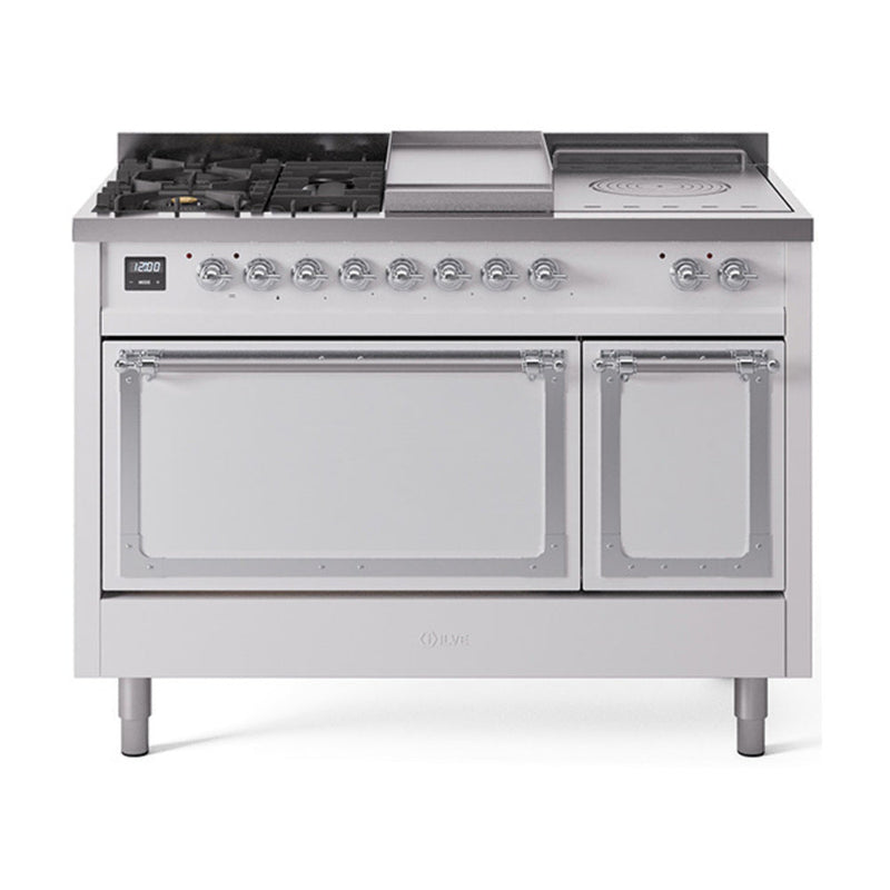 ILVE Nostalgie II Noblesse 48" Dual Fuel Freestanding Range 5 Sealed Burners + Griddle + French Top with Solid Door - UN48FSQNMP