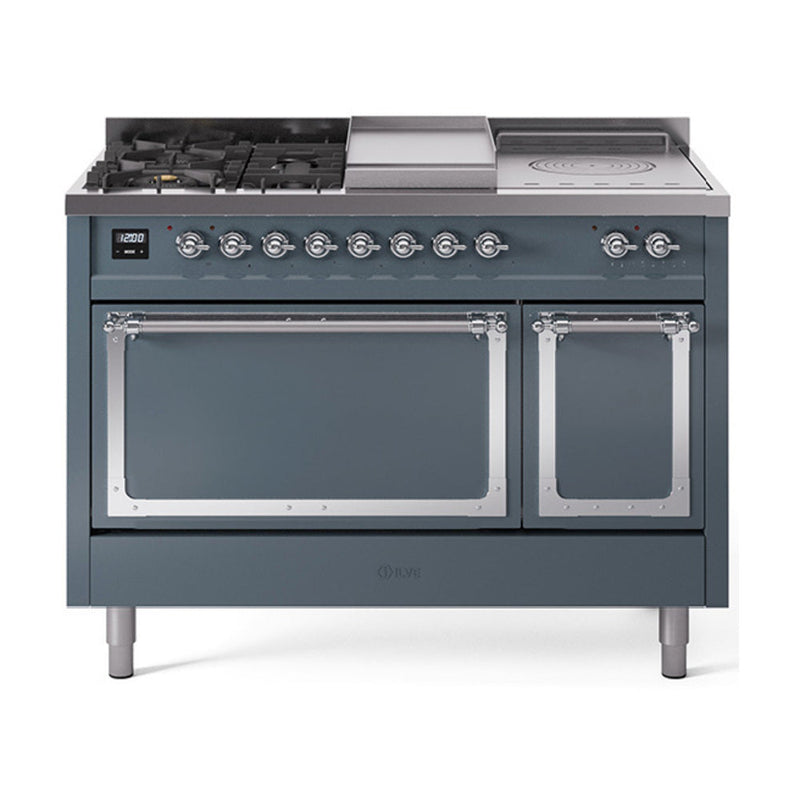 ILVE Nostalgie II Noblesse 48" Dual Fuel Freestanding Range 5 Sealed Burners + Griddle + French Top with Solid Door - UN48FSQNMP