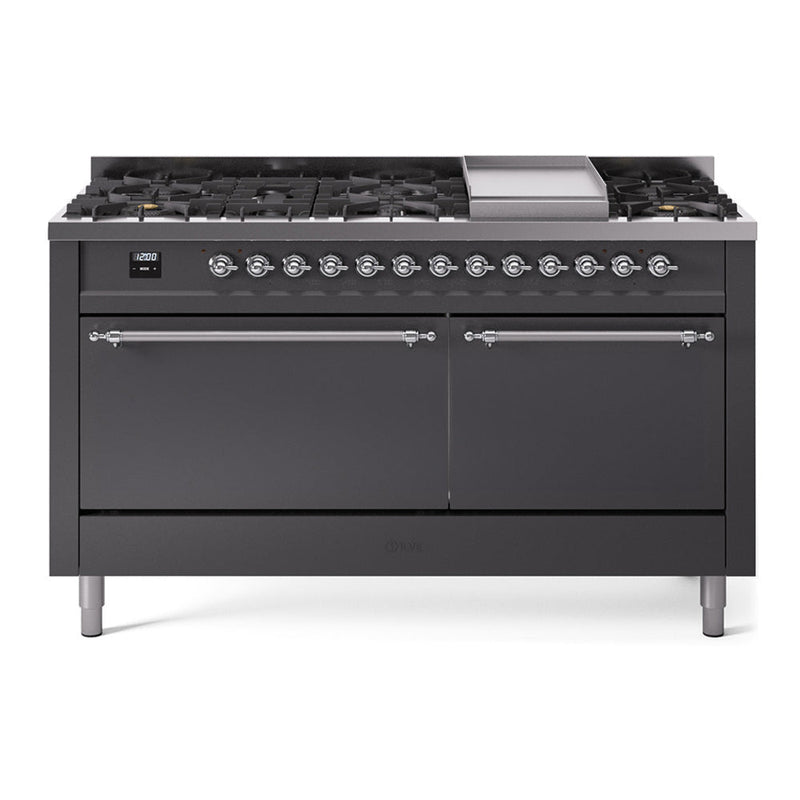 ILVE Nostalgie II Noblesse 60″ Dual Fuel Freestanding Range 9 Sealed Burners + Griddle with Solid Door - UN60FQNMP