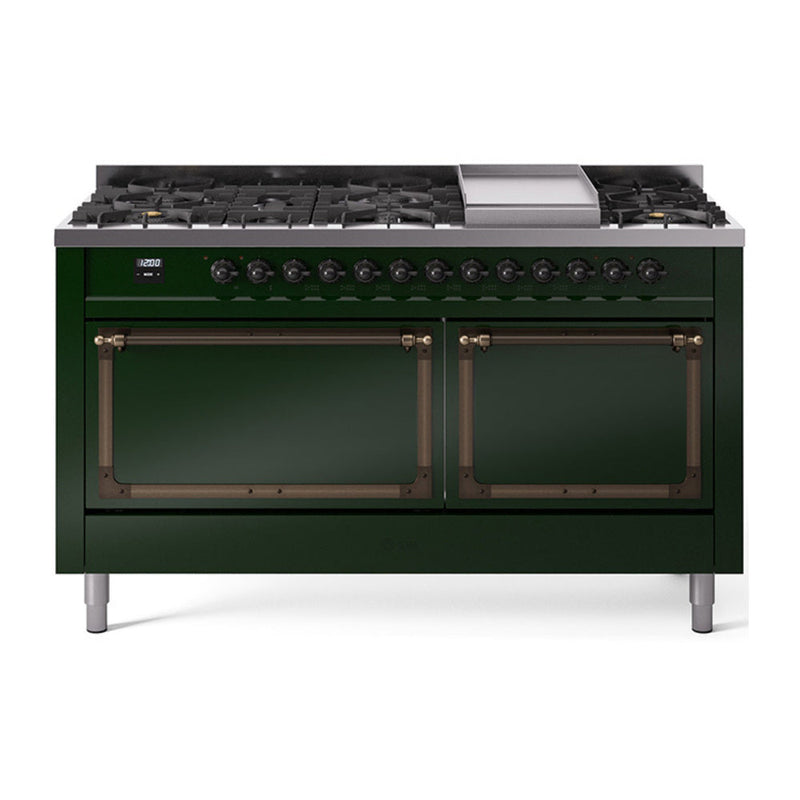 ILVE Nostalgie II Noblesse 60″ Dual Fuel Freestanding Range 9 Sealed Burners + Griddle with Solid Door - UN60FQNMP