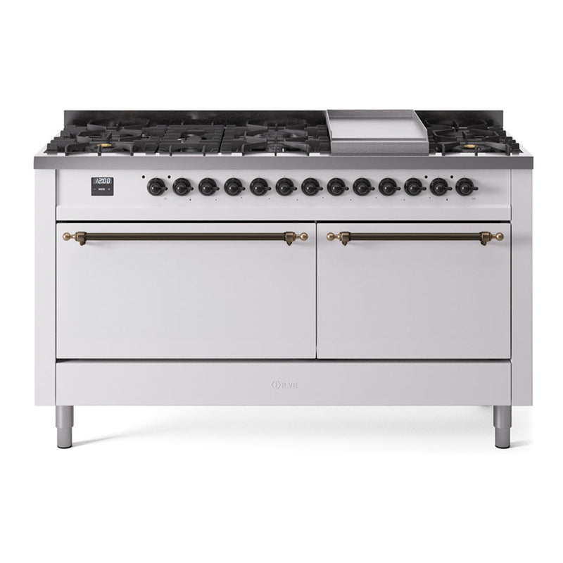 ILVE Nostalgie II Noblesse 60″ Dual Fuel Freestanding Range 9 Sealed Burners + Griddle with Solid Door - UN60FQNMP