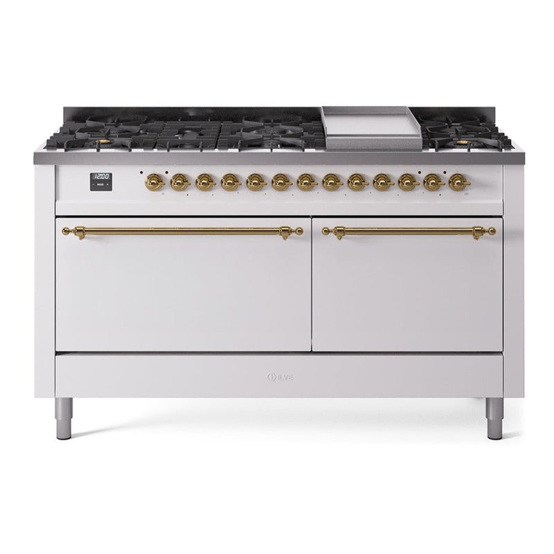 ILVE Nostalgie II Noblesse 60″ Dual Fuel Freestanding Range 9 Sealed Burners + Griddle with Solid Door - UN60FQNMP