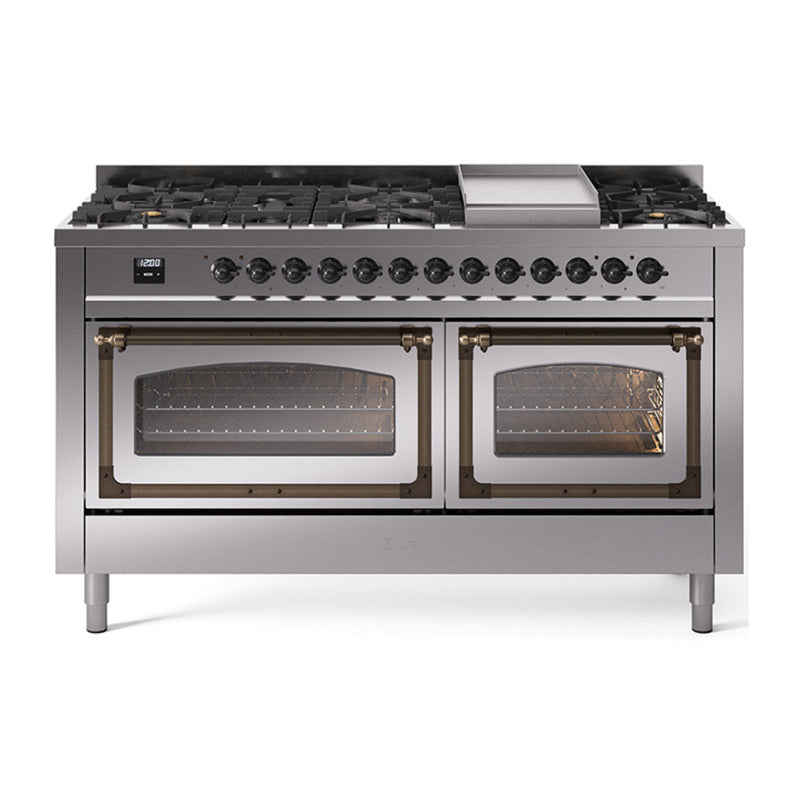 ILVE Nostalgie II Noblesse 60" Dual Fuel Freestanding Range with 9 Sealed Burners + Griddle with Triple Glass Door - UN60FNMP