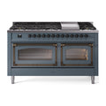 ILVE Nostalgie II Noblesse 60" Dual Fuel Freestanding Range with 9 Sealed Burners + Griddle with Triple Glass Door - UN60FNMP