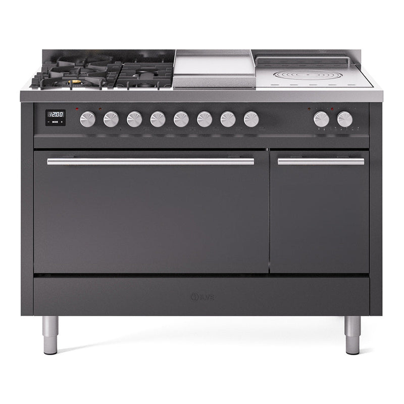 ILVE Professional Plus II 48" Dual Fuel Range with 5 Sealed Burners + Griddle + French Top Solid Door - UP48FSQMP