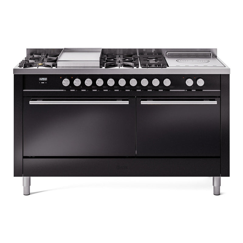 ILVE Professional Plus II 60" Dual Fuel Range with 7 Sealed Burners + Griddle + French Top Solid Door - UP60FSQMP