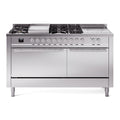 ILVE Professional Plus II 60" Dual Fuel Range with 7 Sealed Burners + Griddle + French Top Solid Door - UP60FSQMP