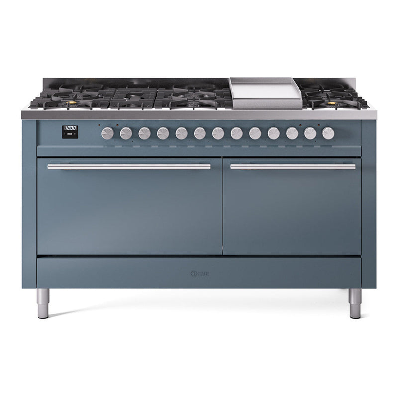 ILVE Professional Plus II 60" Dual Fuel Range with 9 Sealed Burners + Griddle Solid Door - UP60FQMP