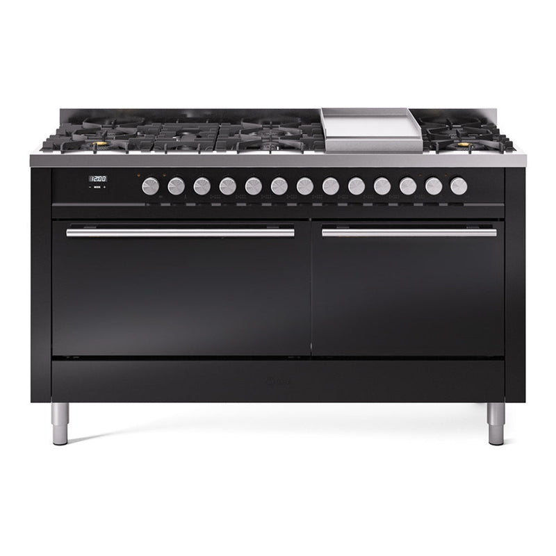 ILVE Professional Plus II 60" Dual Fuel Range with 9 Sealed Burners + Griddle Solid Door - UP60FQMP