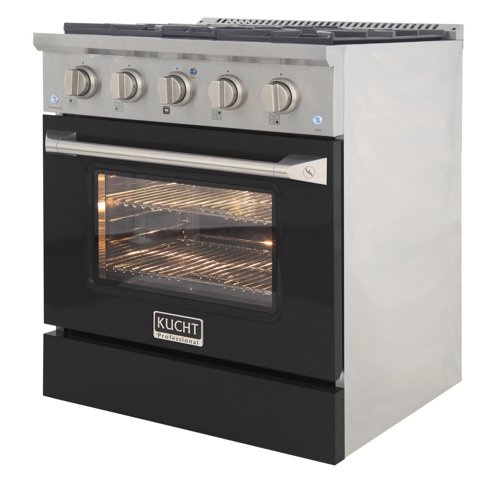 Kucht 30-Inch 4.2 Cu. Ft. Gas Range - Sealed Burners and Convection Oven in Black KNG301-K