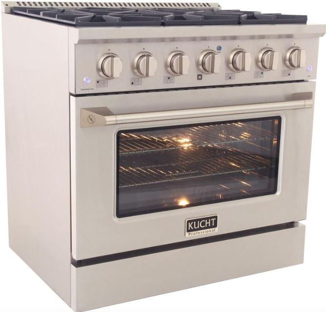 Kucht Professional 36 in. 5.2 cu ft. Natural Gas Range, Range Hood, Microwave Drawer & Dishwasher Package, AP-KNG361-S-8