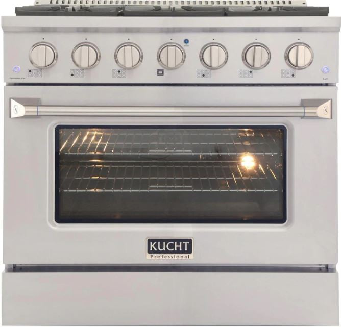 Kucht Professional 36 in. 5.2 cu ft. Natural Gas Range, Range Hood & Microwave Drawer Package, AP-KNG361-S-3