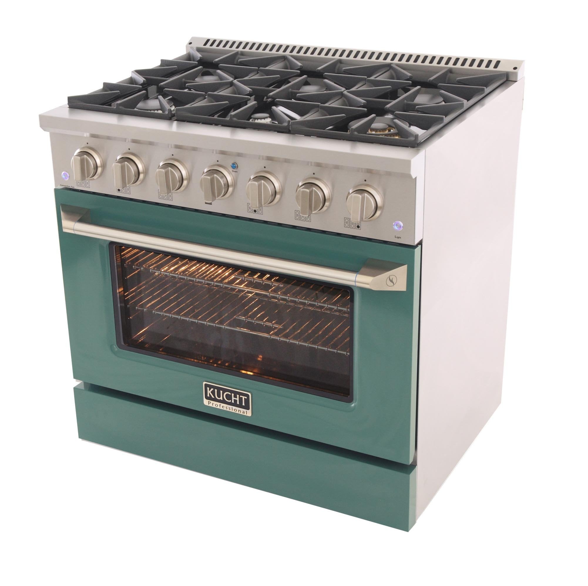 Kucht 36-Inch 5.2 Cu. Ft. Gas Range - Sealed Burners and Convection Oven in Green KNG361-G