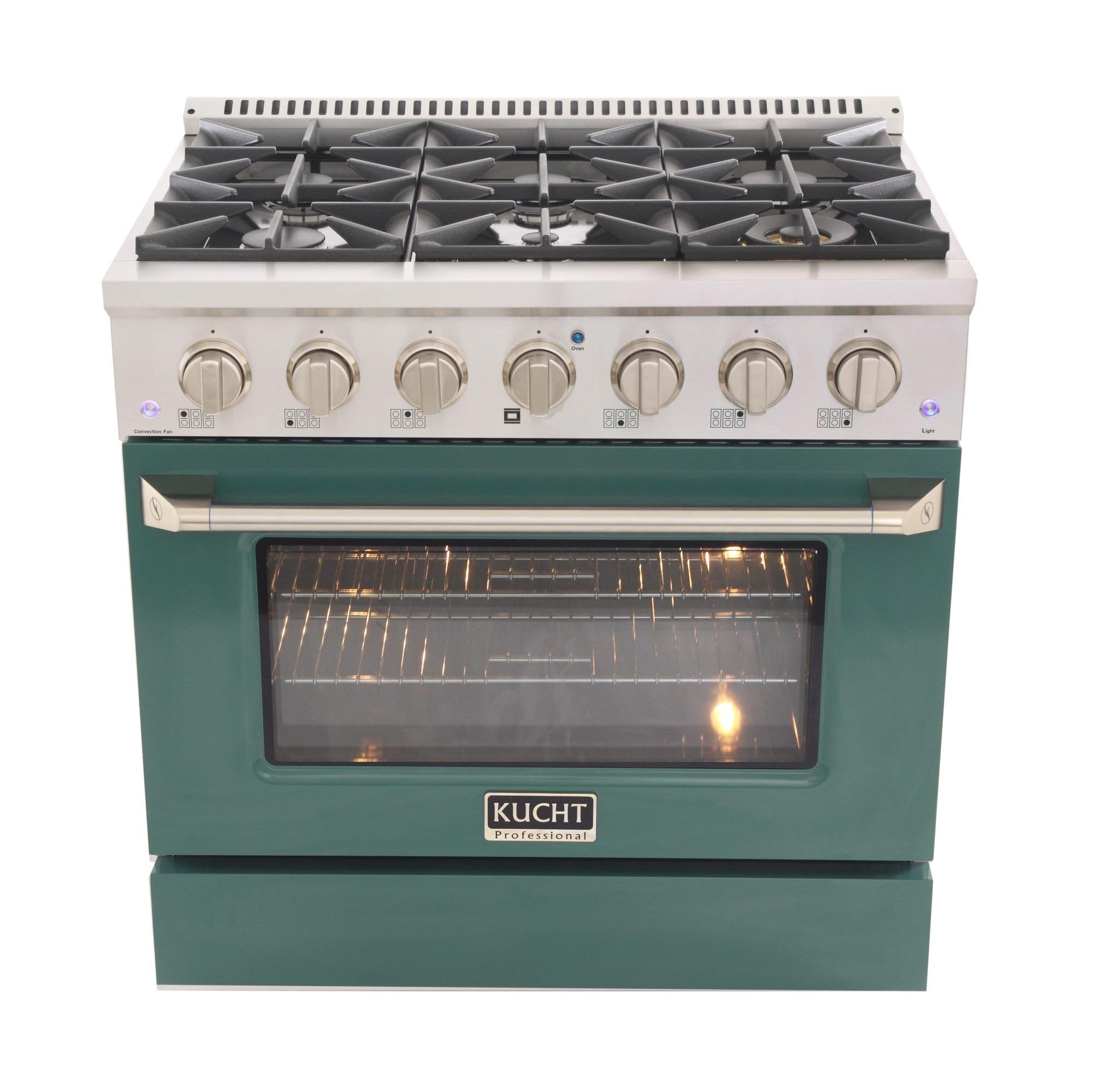 Kucht 36-Inch 5.2 Cu. Ft. Gas Range - Sealed Burners and Convection Oven in Green KNG361-G