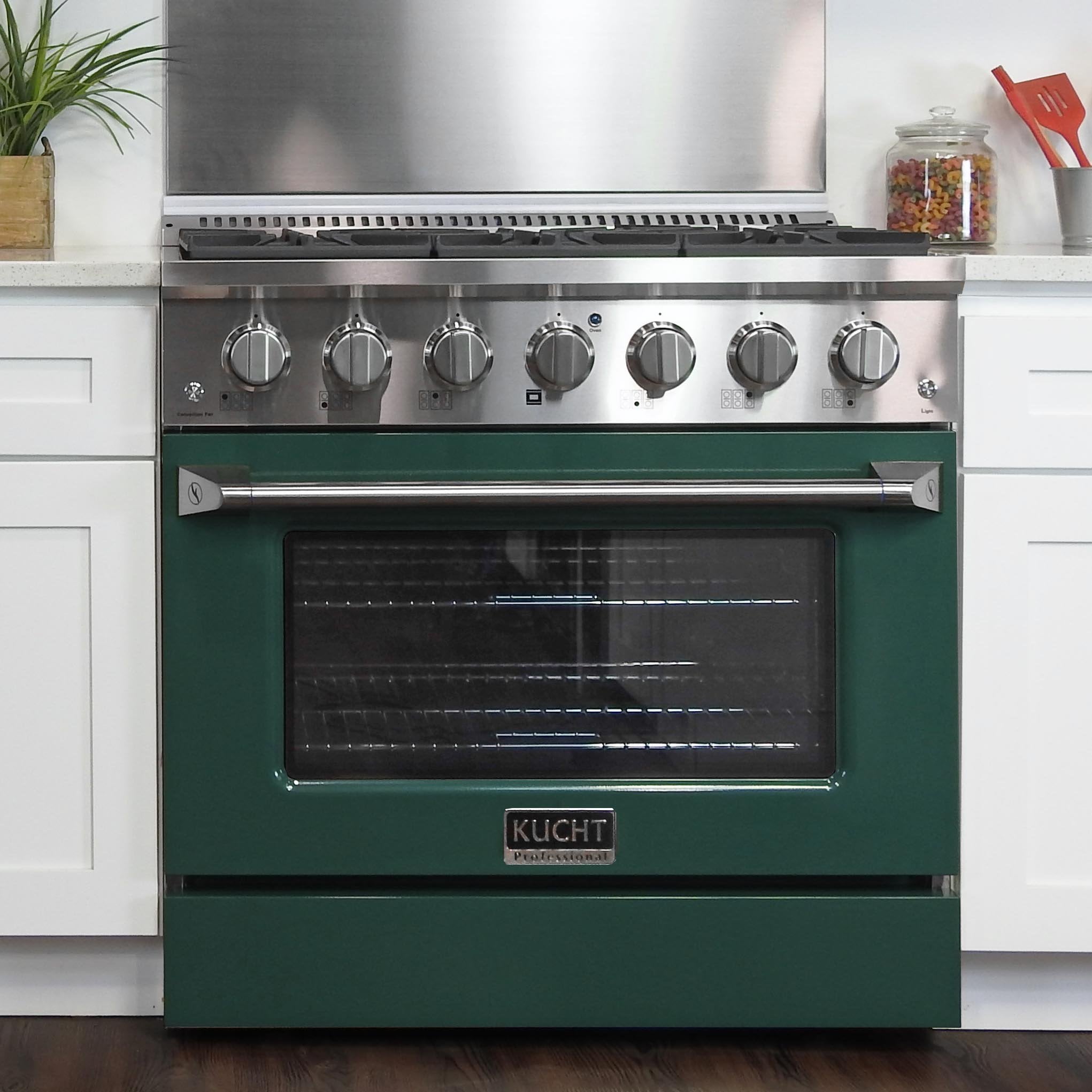 Kucht 36-Inch 5.2 Cu. Ft. Gas Range - Sealed Burners and Convection Oven in Green KNG361-G