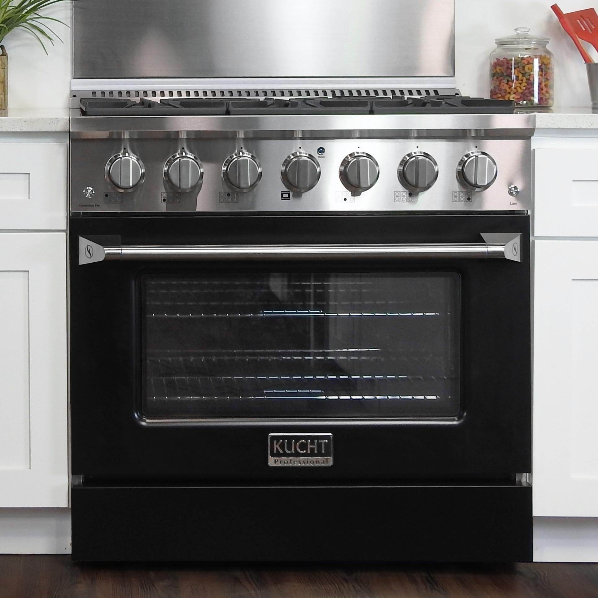 Kucht 36-Inch 5.2 Cu. Ft. Range - Sealed Burners and Convection Oven in Black KNG361-K