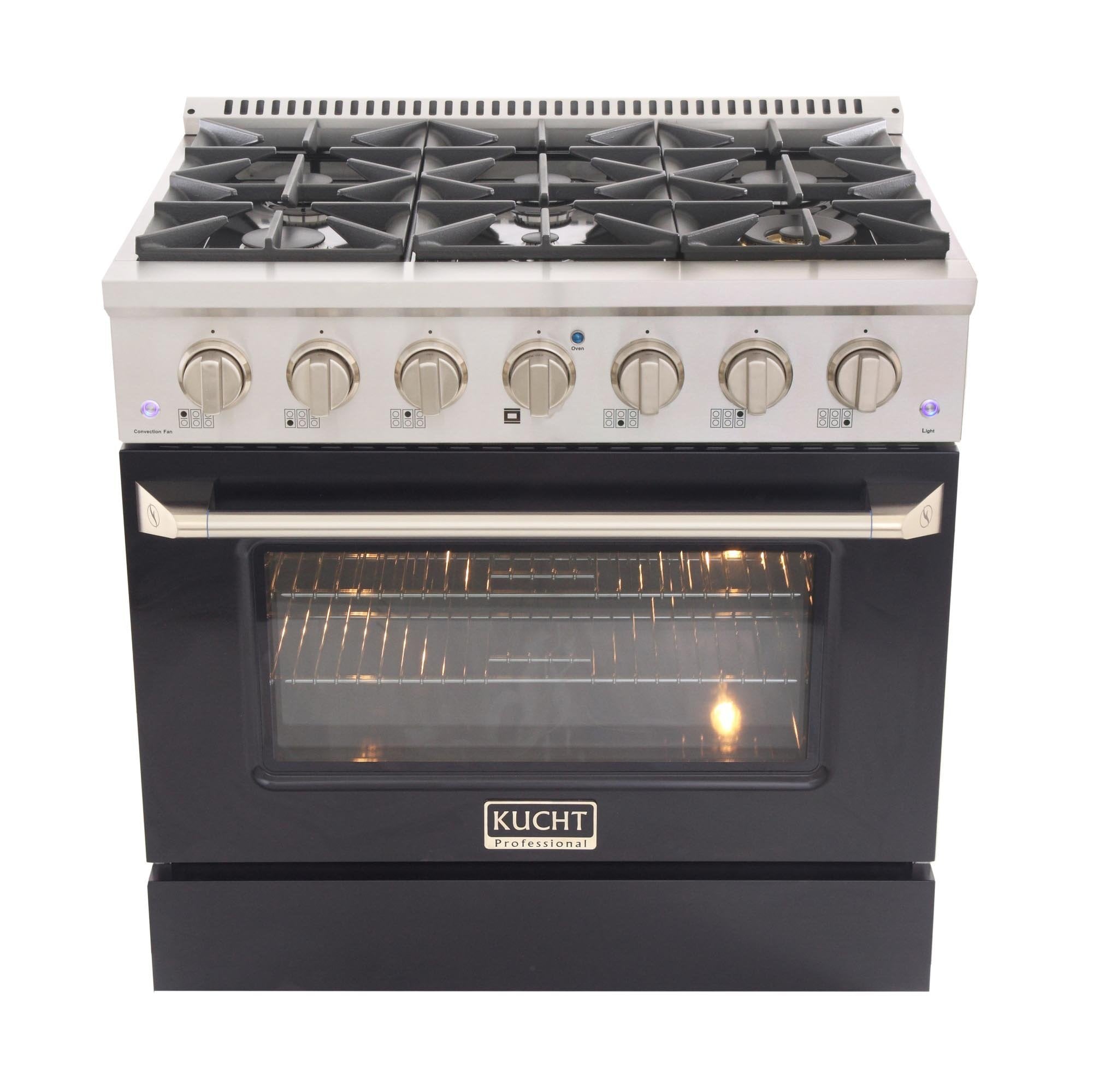 Kucht 36-Inch 5.2 Cu. Ft. Range - Sealed Burners and Convection Oven in Black KNG361-K