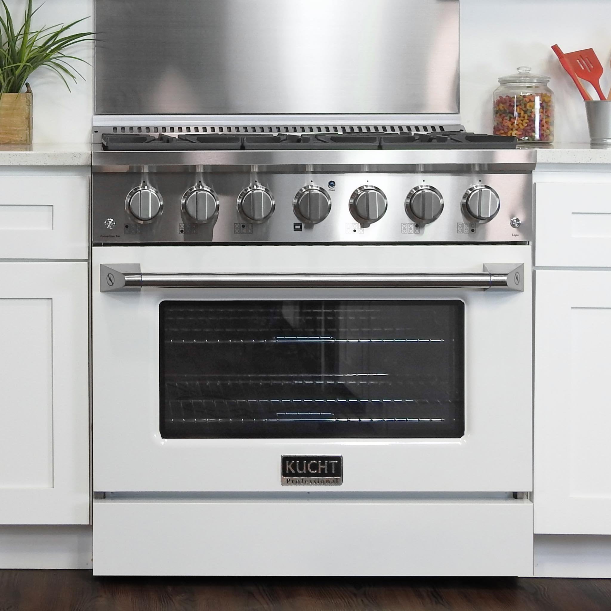 Kucht 36-Inch 5.2 Cu. Ft. Range - Sealed Burners and Convection Oven in White KNG361-W