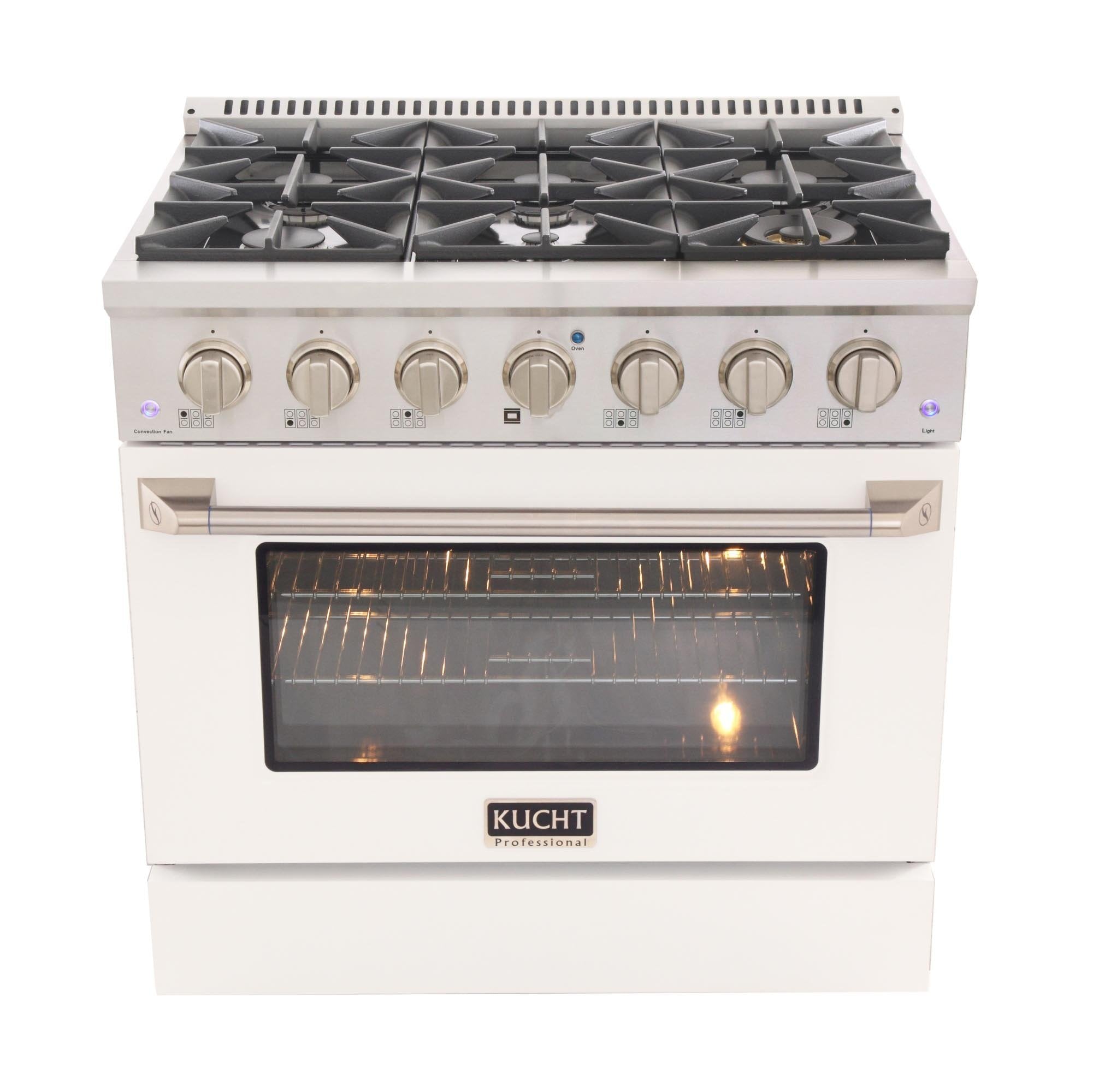 Kucht 36-Inch 5.2 Cu. Ft. Range - Sealed Burners and Convection Oven in White KNG361-W