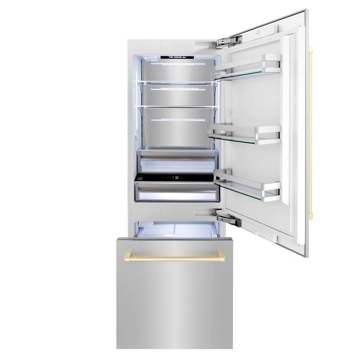 ZLINE 30" Autograph Edition 16.1 cu. ft. Built-in 2-Door Bottom Freezer Refrigerator with Internal Water and Ice Dispenser in Stainless Steel RBIVZ-304-30