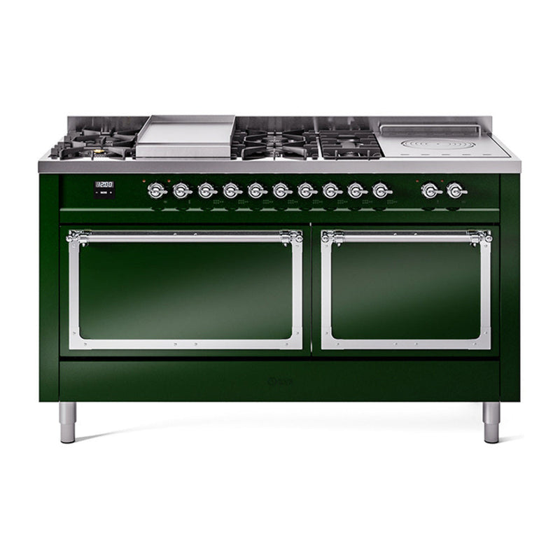 ILVE Nostalgie II Noblesse 60" Dual Fuel Freestanding Range with 7 Sealed Burners + Griddle + French Top with Solid Door - UN60FSQNMP