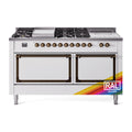 ILVE Nostalgie II Noblesse 60" Dual Fuel Freestanding Range with 7 Sealed Burners + Griddle + French Top with Solid Door - UN60FSQNMP