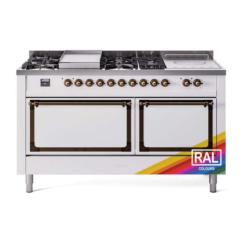 ILVE Nostalgie II Noblesse 60" Dual Fuel Freestanding Range with 7 Sealed Burners + Griddle + French Top with Solid Door - UN60FSQNMP