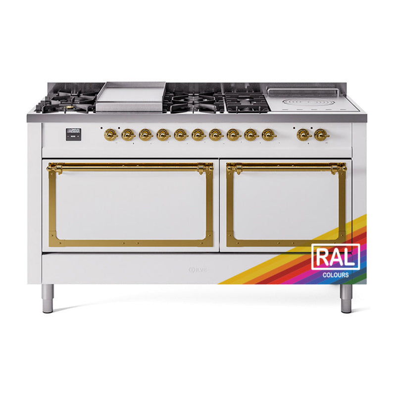 ILVE Nostalgie II Noblesse 60" Dual Fuel Freestanding Range with 7 Sealed Burners + Griddle + French Top with Solid Door - UN60FSQNMP