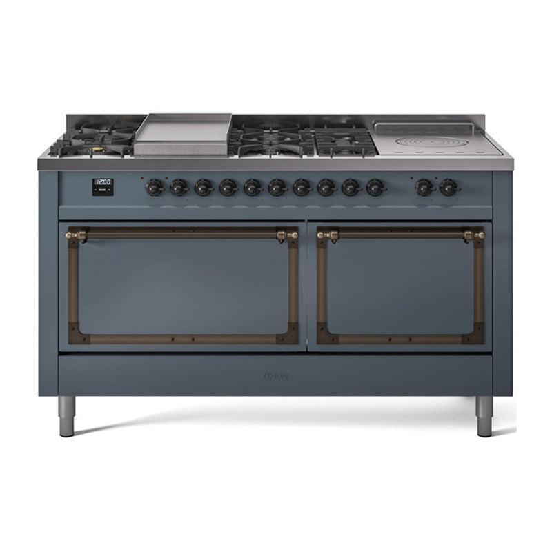 ILVE Nostalgie II Noblesse 60" Dual Fuel Freestanding Range with 7 Sealed Burners + Griddle + French Top with Solid Door - UN60FSQNMP