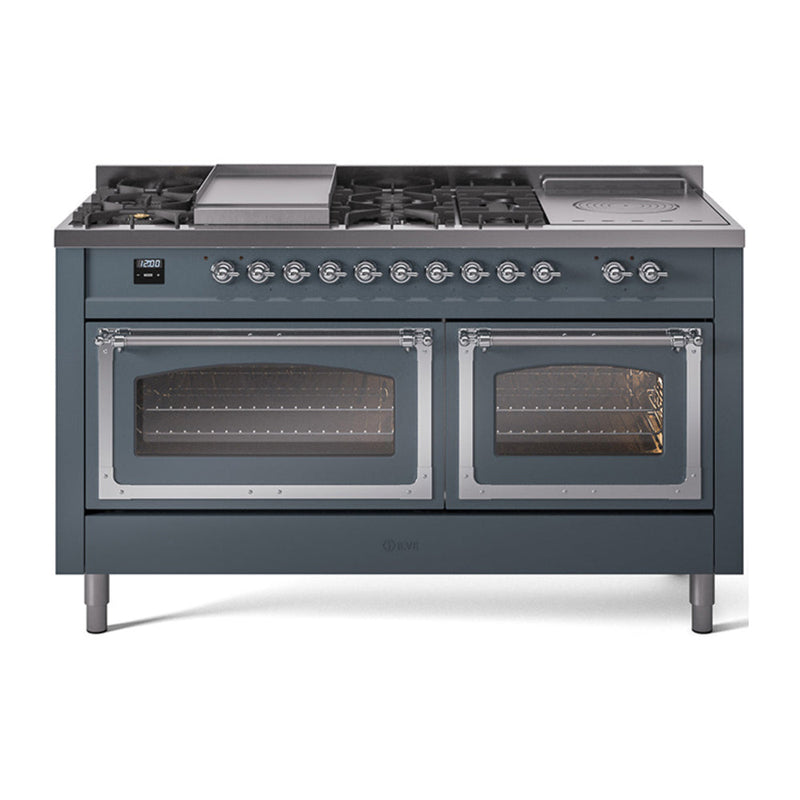 ILVE Nostalgie II Noblesse 60" Dual Fuel Range with 7 Sealed Burners + Griddle + French Top with Triple Glass Door - UN60FSNMP