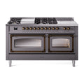 ILVE Nostalgie II Noblesse 60" Dual Fuel Range with 7 Sealed Burners + Griddle + French Top with Triple Glass Door - UN60FSNMP