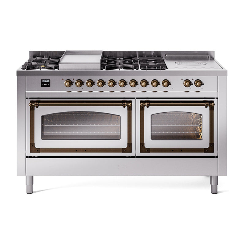 ILVE Nostalgie II Noblesse 60" Dual Fuel Range with 7 Sealed Burners + Griddle + French Top with Triple Glass Door - UN60FSNMP