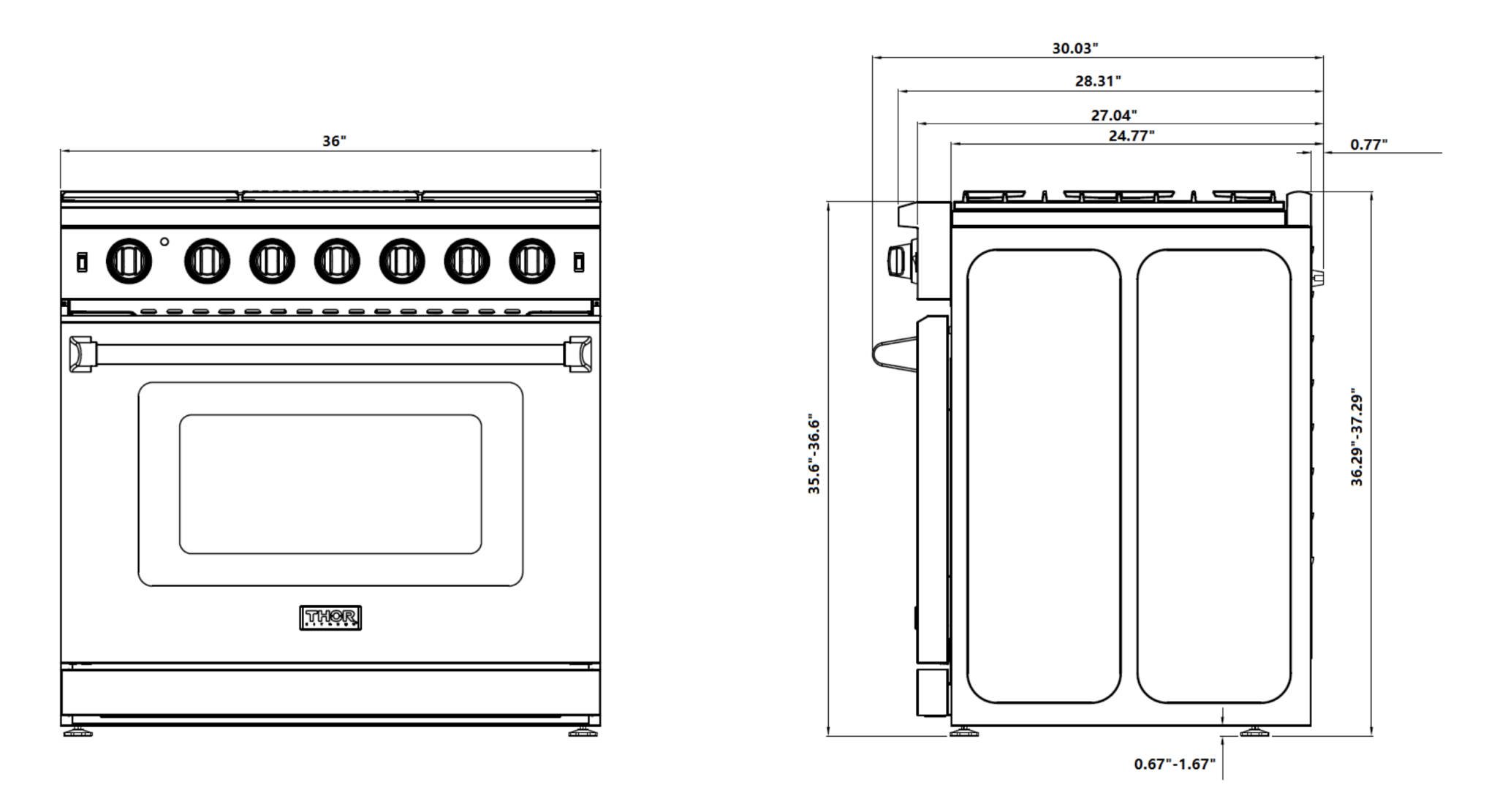 Thor Kitchen 36-Inch 6.0 Cu. Ft Single Oven Professional Gas Range in Stainless Steel LRG3601U
